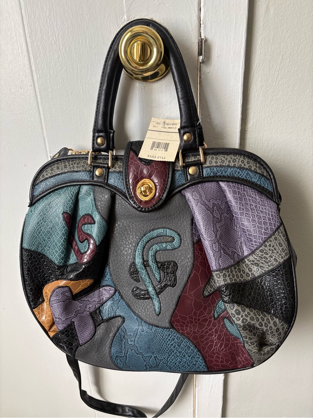 NAS Alentino 1980’s Colorful Patchwork Faux Leather Crossbody with Handles